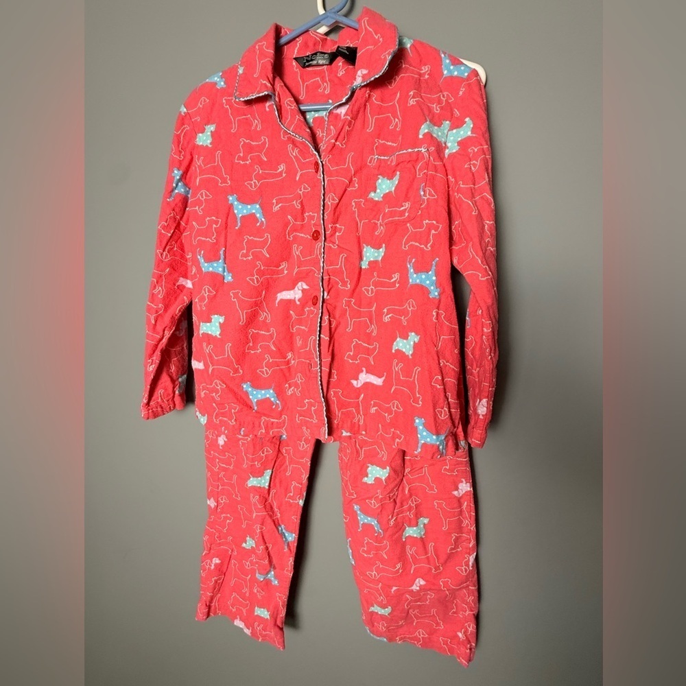 Noire Jasmine Rose Women's Sz M 100% Cotton Flannel Puppy Pajama 2 Pc Set